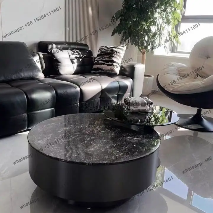12Italian light luxury natural marble platinum diamond round coffee table glass edge table combination