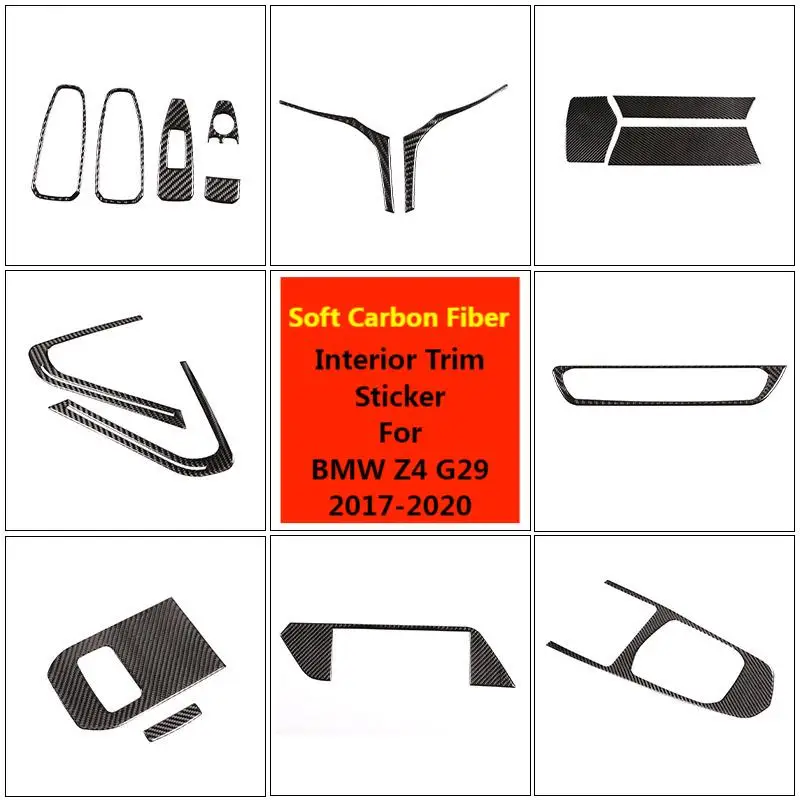 

Carbon Fiber Accessories For BMW Z4 G29 2017-2020 Car Interior Center Console Gear Panel Trim Window Lift Switch Cover Sticker