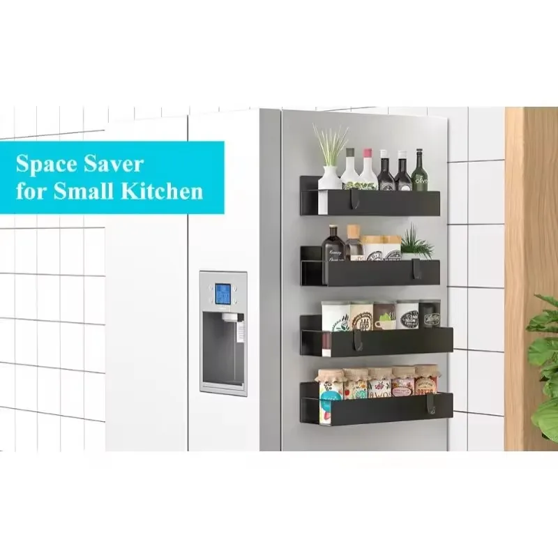 Magnetic Iron Spice Shelf for Refrigerator Side, Durable Space-Efficient Kitchen Storage Rack