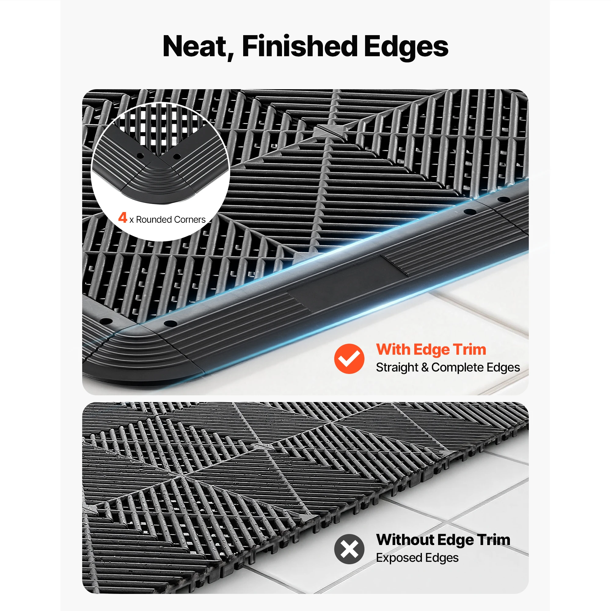 VEVOR 11PCS Transition Edge Kit Durable PP Easy Installation for Wet Area Restaurant Only Compatible with Drainage Mats Black
