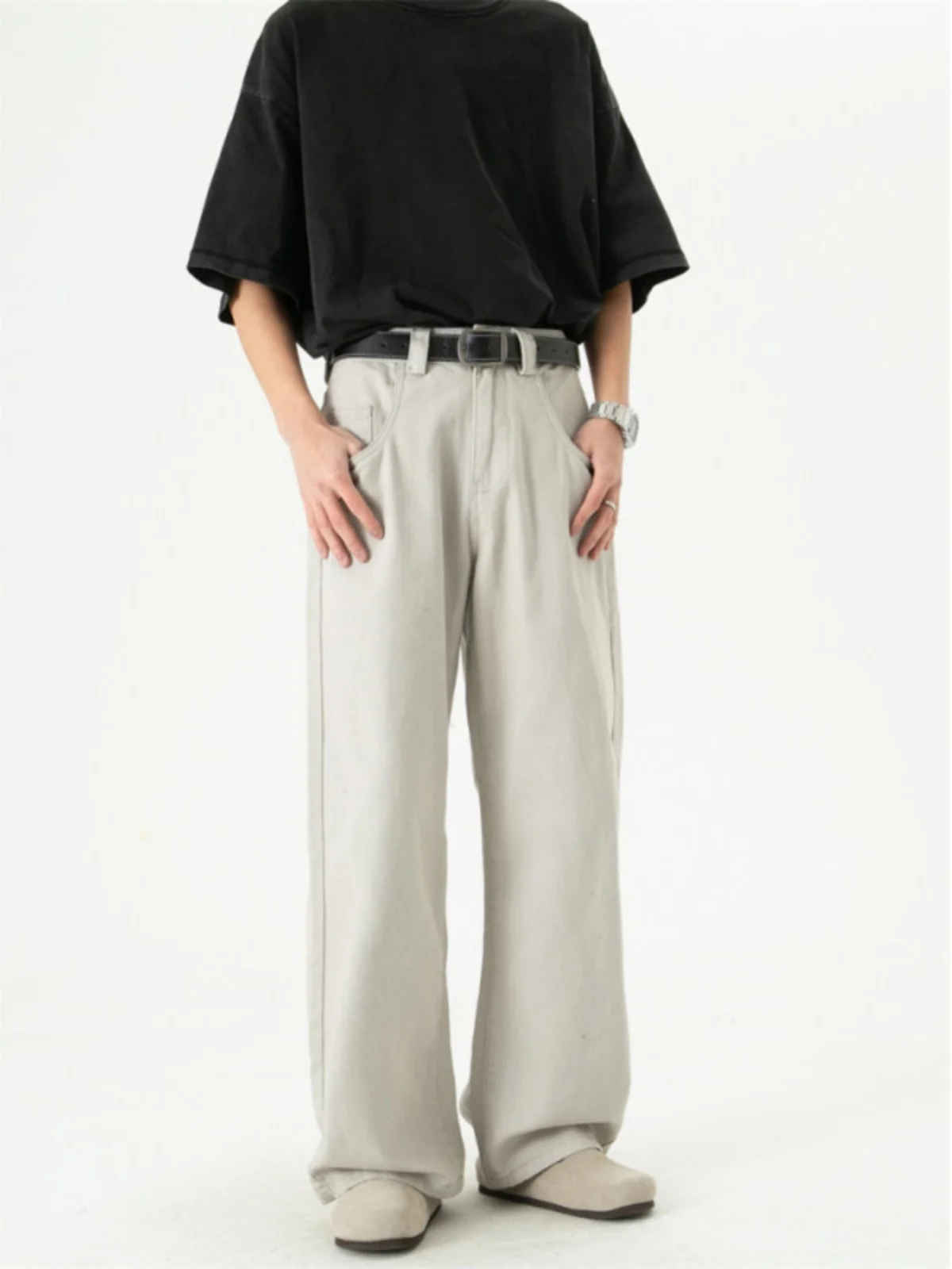 

Retro Oversize Straight Leg Jeans Men's Autumn Loose Wide Leg Pants Trendy Brand Cool Straight Long Pants Casual Loose Fit