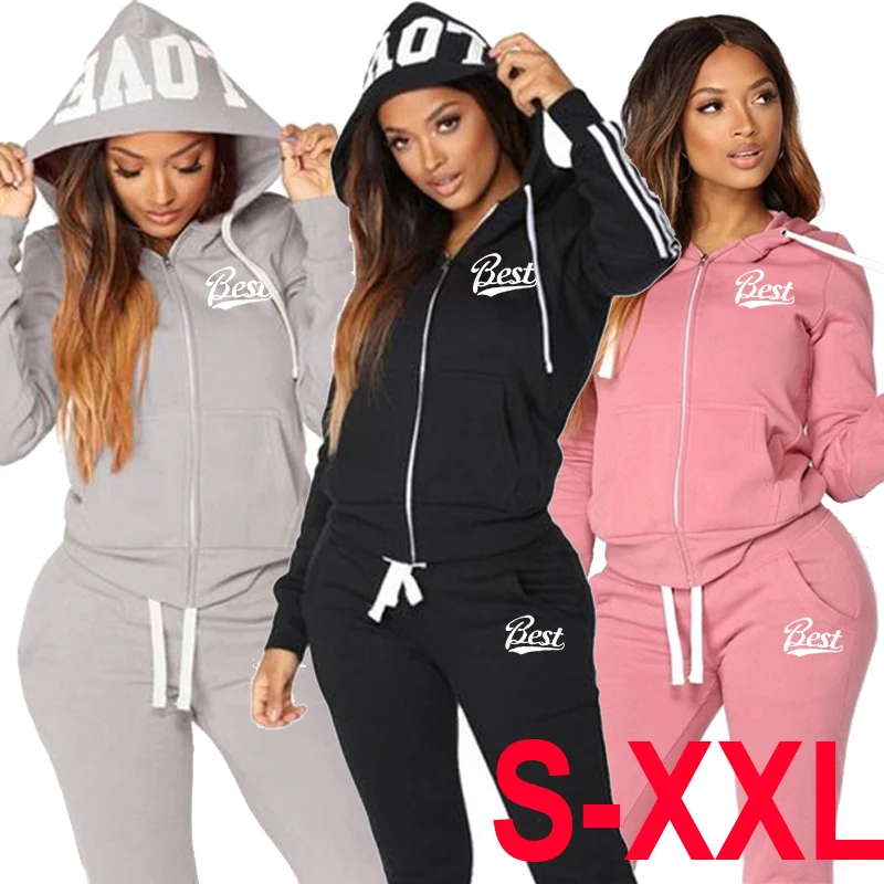 Woman Tracksuit Two Piece Set Casual Warm Hoodies+Pants Sweatshirts Female Jogging Woman Zippered Hooded Sports Set