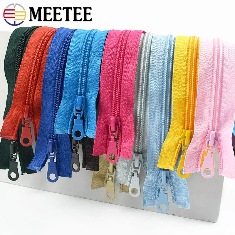 10Pcs Meetee 5# 70cm/80cm Nylon Zipper Single Open-End Auto Lock Zips for Jacket Sportswear Sew Zippers DIY Garment Zip Material