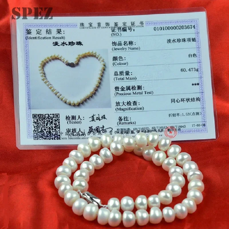 9-10mm Genuine Freshwater Pearl Necklace for Women Natural Pearl Strand Necklace Elegant Jewelry Gift 6