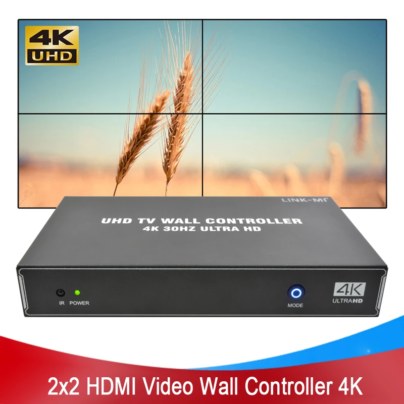 

4K HDMI TV Wall Controller 2X2 with 4 Outputs HD 2X2 Splicing Processor with Remote Control 2x2 Video Wall Controller for 4 TVs