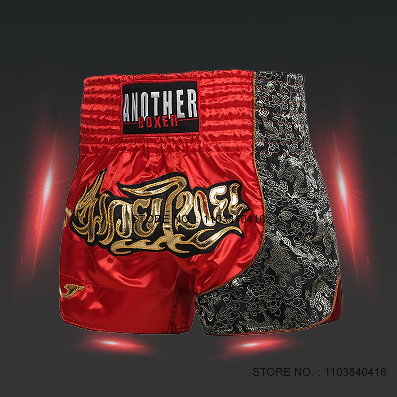 

Classic Retro Muay Thai Shorts Men's Women's Thai Boxing Shorts Children Satin MMA Grappling Kickboxing Cage Fighting Pants Red