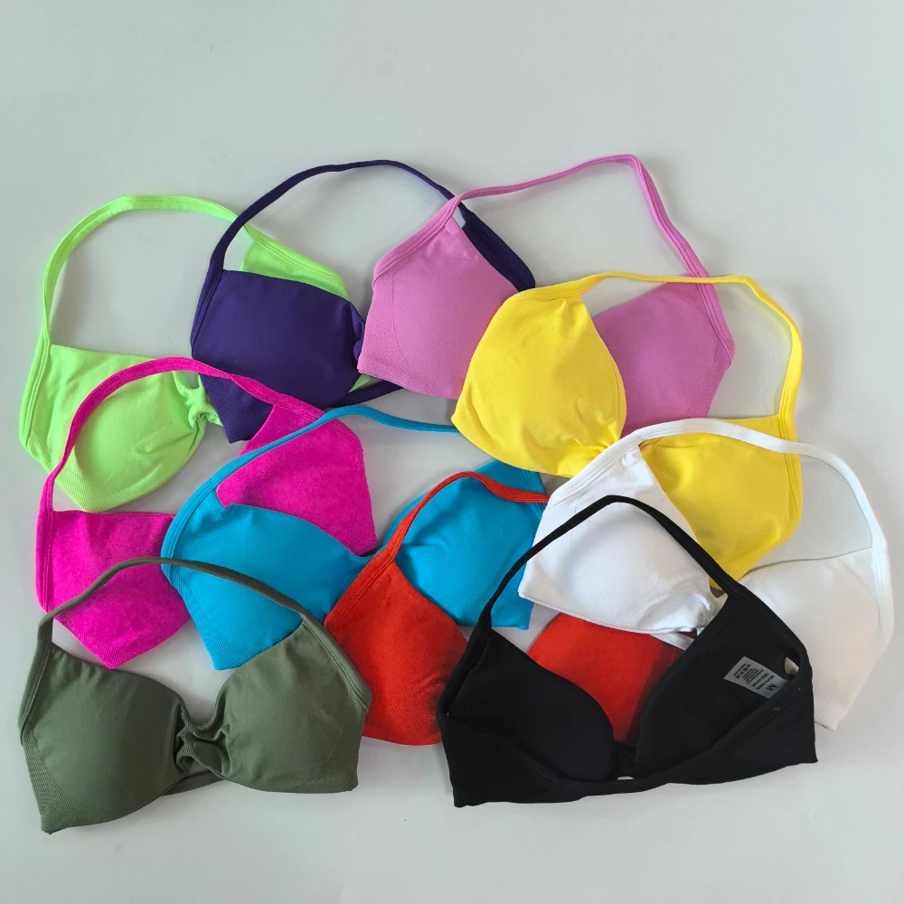 Pericic Damen Trägerloses Sport-BH mit Offenem Rücken, Hoher Halt, Nahtloses Neckholder-Yoga-Top, Push-Up Workout Yoga-Top – Detail 7