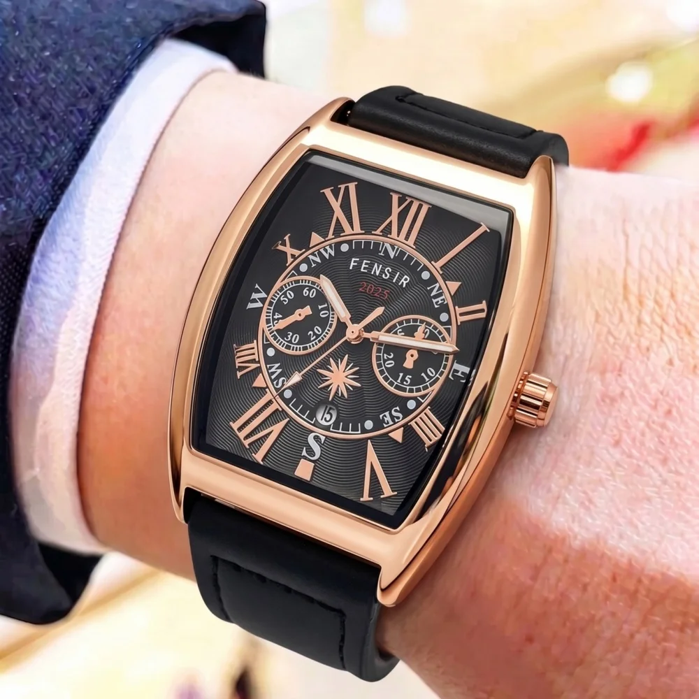 Classic Punk Style Barrel-Shaped Watch for Men, Fashionable Calendar Casual Waterproof Watch for Male Students, Korean Version Simple Men's Quartz Watch