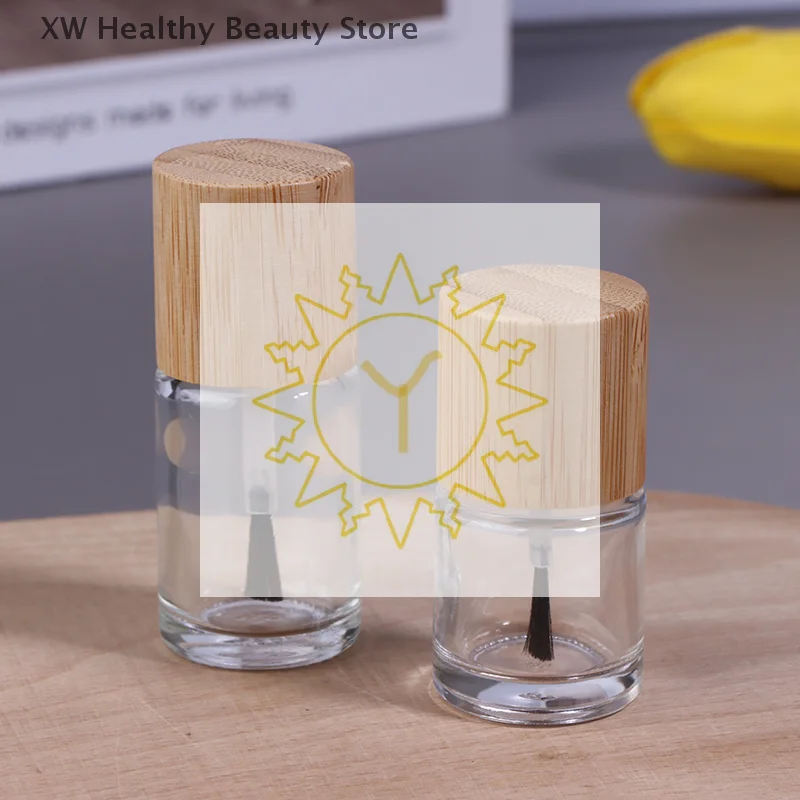 

5ml 10ml 15ml Cylindrical Glass Nail Oil Bottle Hair Brush Nail Glue Bottle Solid Wood And Bamboo Cover Nail Oil Container