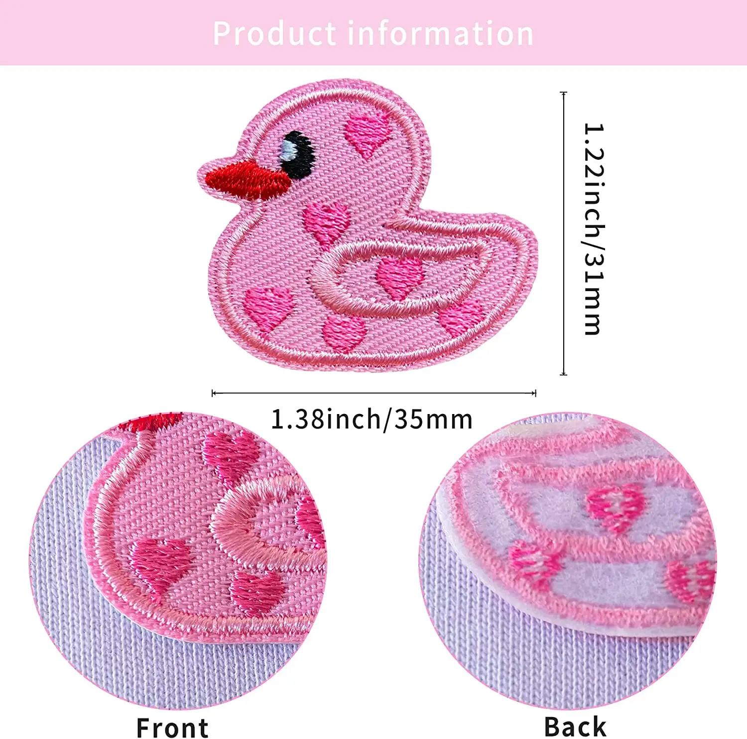 Pink Mini Duck Embroidery Iron On Patches Valentine’s Day Embroidered Tiny Duckies Sew On Patch for Clothes Dress Jackets Caps