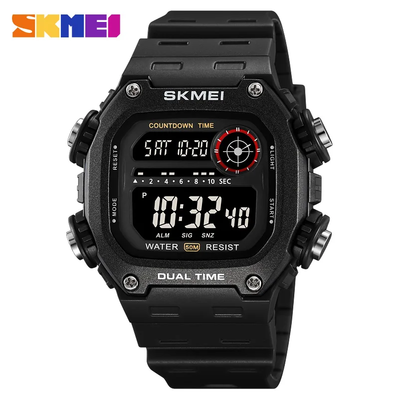 SKMEI-reloj deportivo para hombre, cronómetro con luz trasera, cuenta atrás, resistente al agua, 5bar, alarma