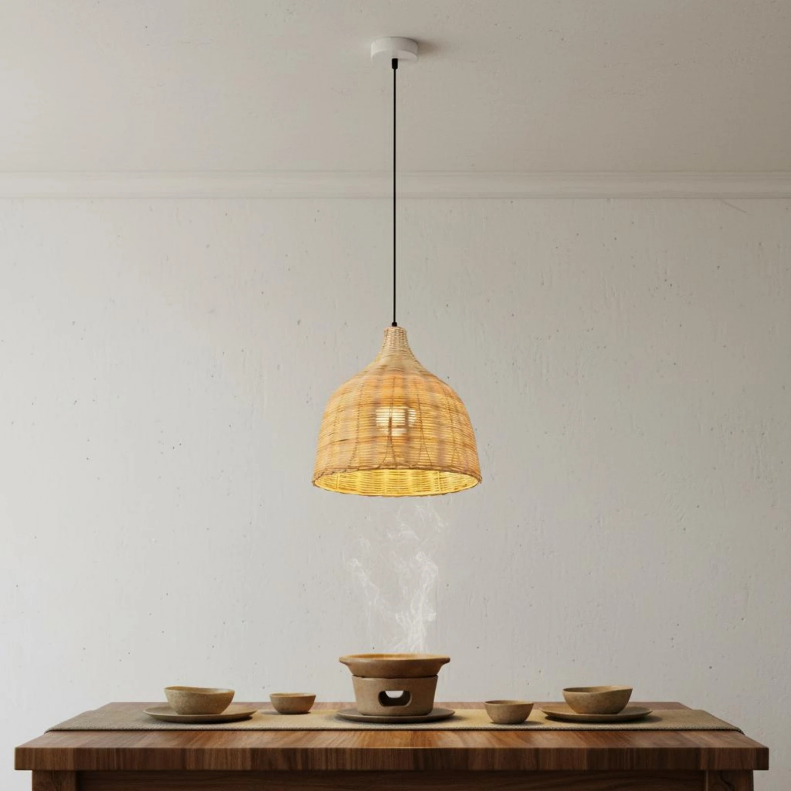 Woven Rattan Lampshade Japanese Design Bamboo Hanging Lamp Boho Ceiling Lamp Rustic Design Indoor Lighting E27 Bulb Base