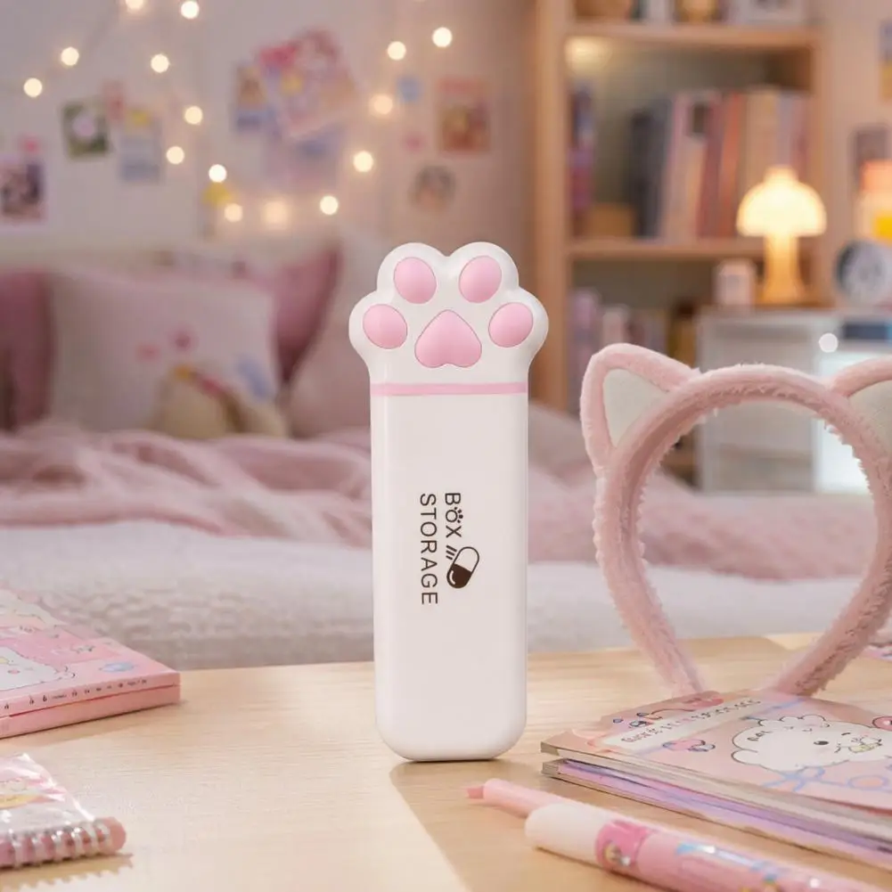 Compact Pill Storage Portable Pill Box with Sealed Buckle Lid Cute Cat Paw Design Medicine Organizer Moisture-proof 3 for Travel