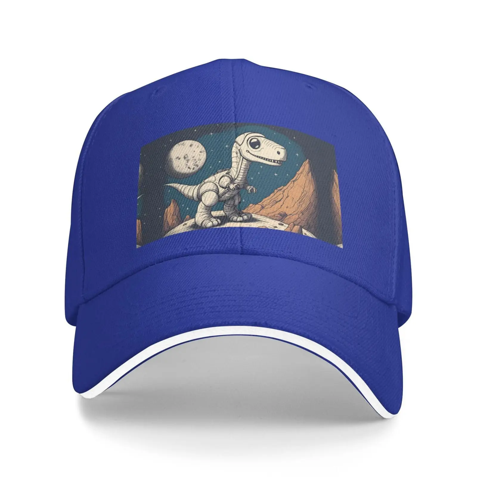 Funny Astronaut Dinosaur Rocke Print Casual Sandwich Baseball Caps Adjustable Men's and Women's Caps