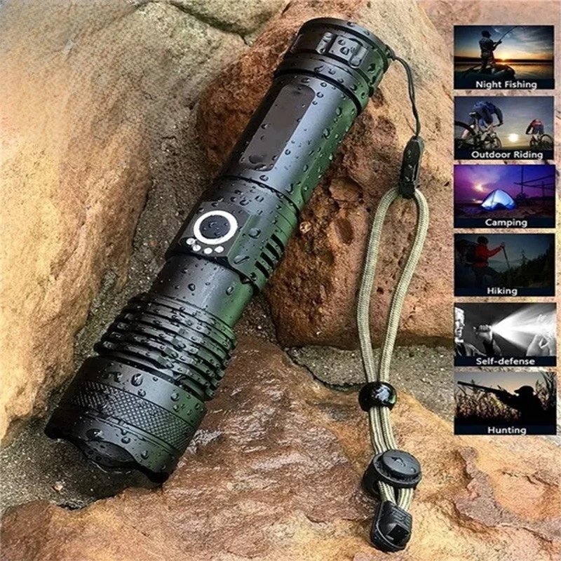 

High Power XHP100 Led Flashlight Rechargeable 4 Core Torch Zoom Usb Hand Lantern For Camping, Outdoor & Emergency Use