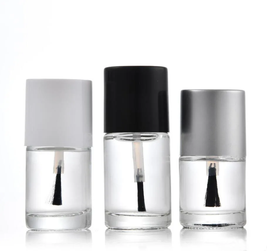 15ML clear round glass bottle black brush lid nail polish enamel art nail  nutrient essential oil container for cosmetic packing