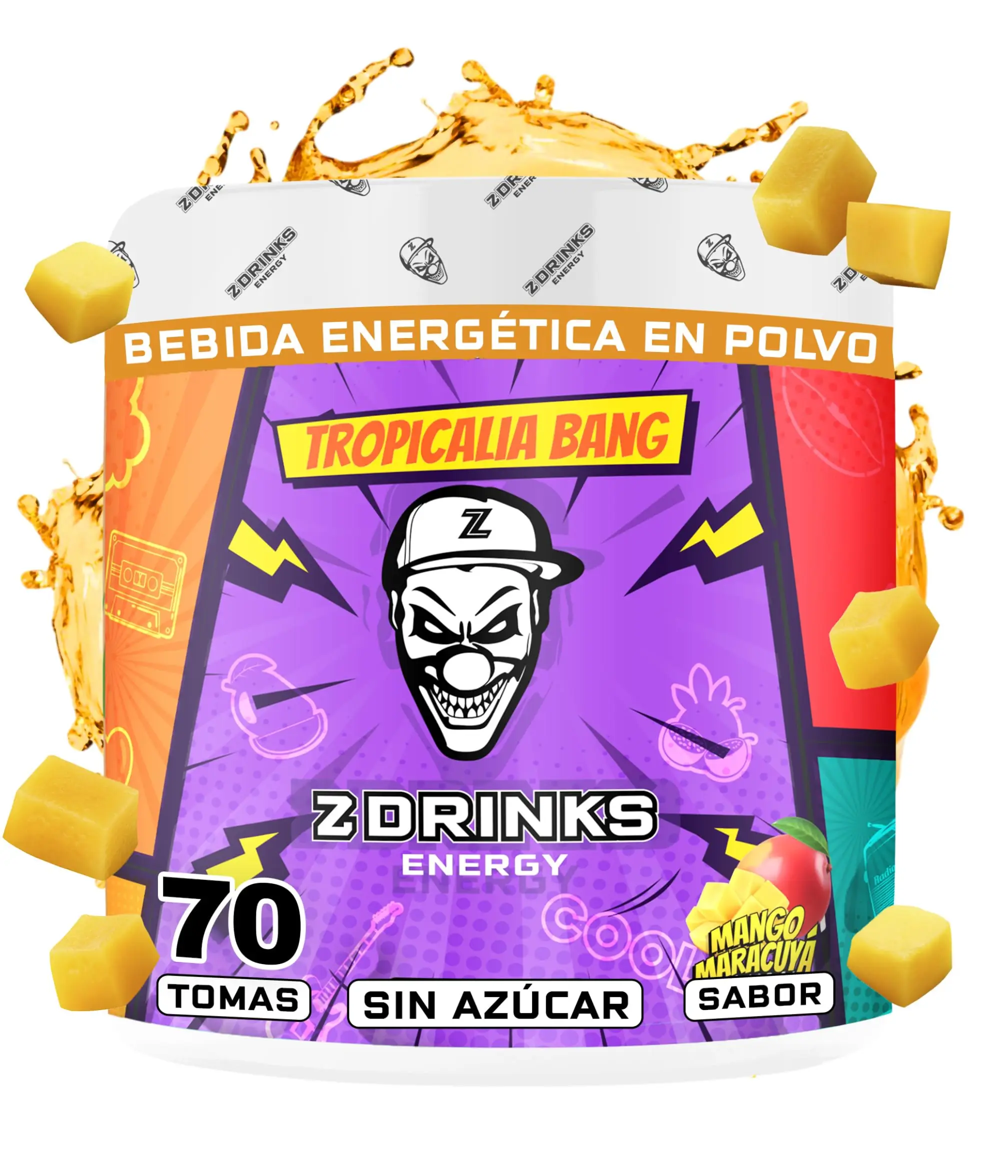 Z Drinks Tropicalia Bang (Mango maracuyá) - Bebida Energética en Polvo Sin Azúcar con Cafeína, Vitaminas y Minerales