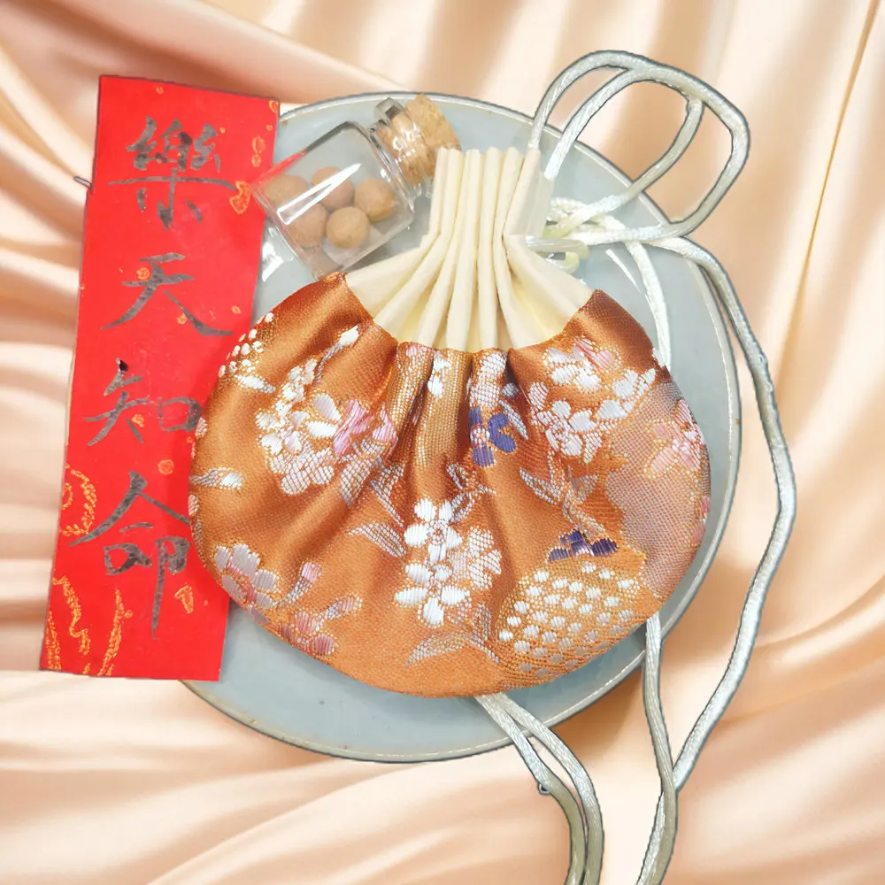 Oriental Motif Mini Organizer Bag with Fragrant Surprise Inside Lucky Charm Chinese Auspicious Drawstring Pouch Blessing Gift