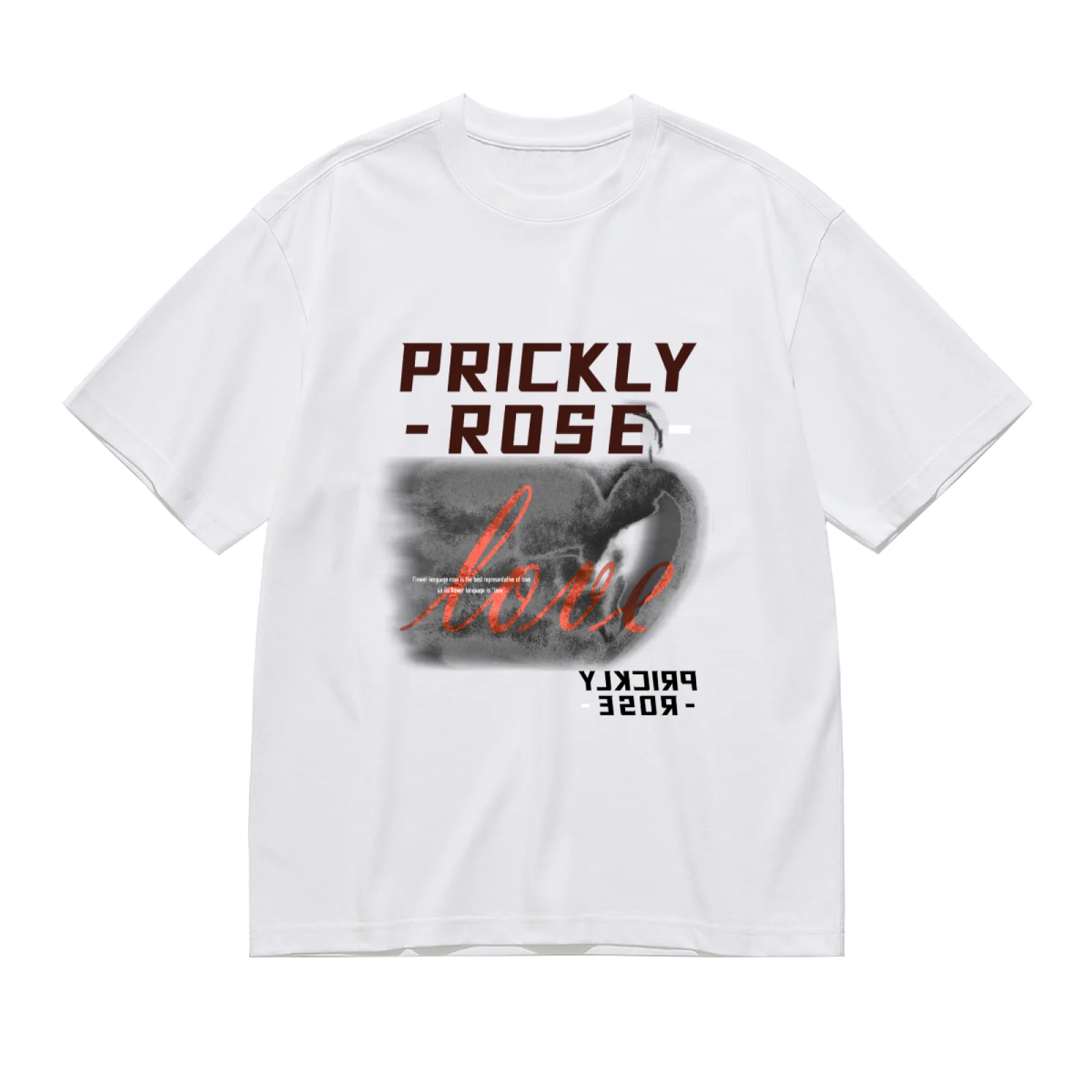 Unisex Prickly Rose Love Graphic T Shirt Y2K Grunge Streetwear Short Sleeve Crew Neck White Tee Summer Casual Oversized Top