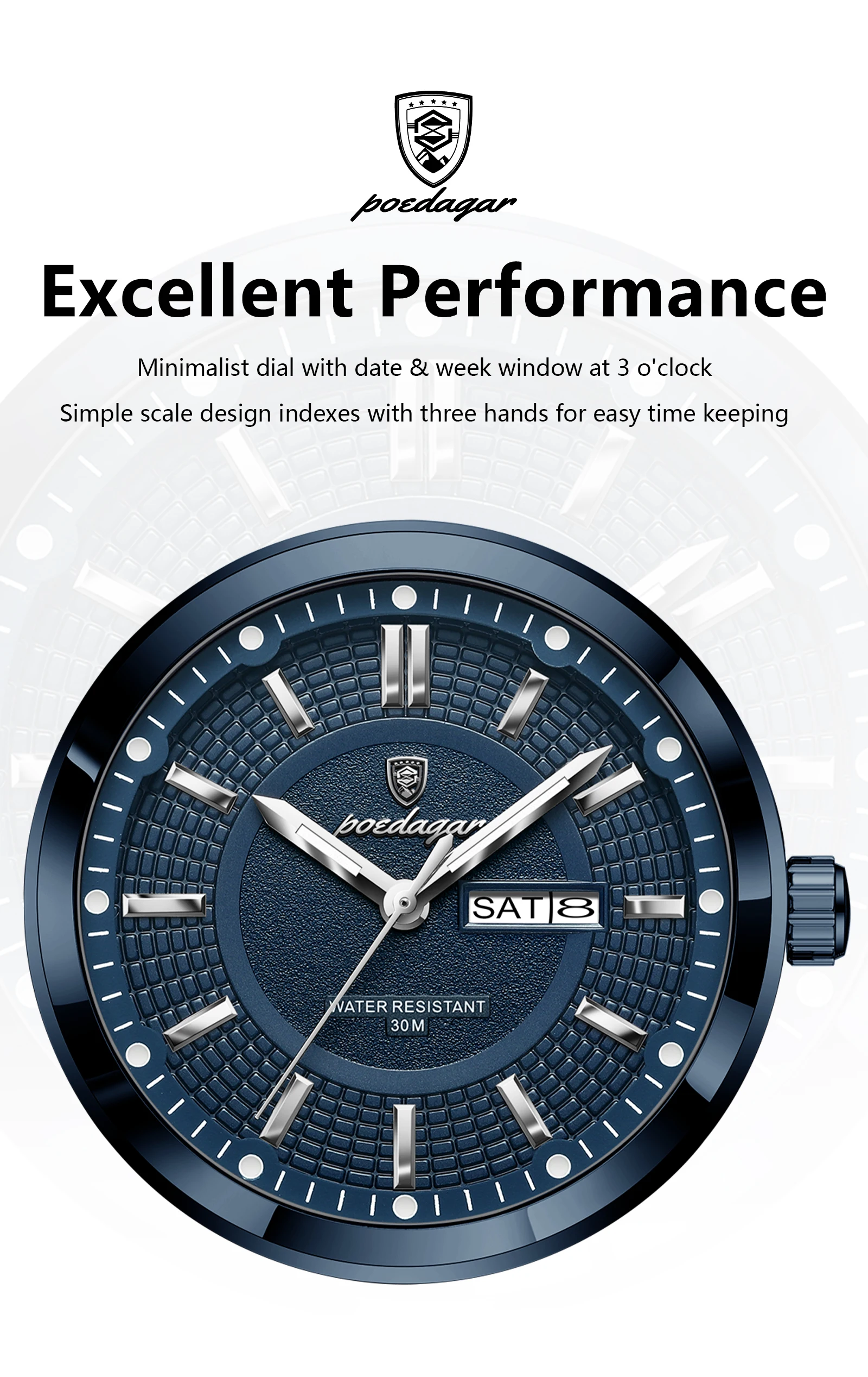 POEDAGAR Top Business Herren Armbanduhr Edelstahl Wasserdicht Leuchtend Casual Mann Uhr Datum Woche Stilvolle Herren Quarzuhren – Detail 10