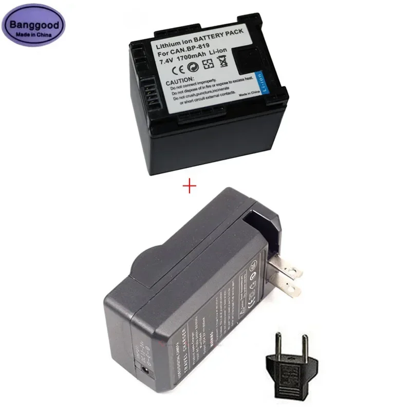 1700mAh BP-819 BP819 Camera Battery + AC Charger For CANON BP-808 809 827 HF200 HF20 HG21 HG20 FS200 FS21 HFM41 HFM400 FS300