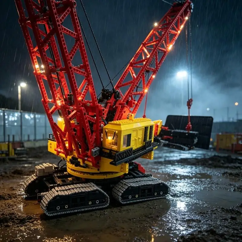 Heavy Duty Crawler Crane MOC Bricks Building Site Detailed Realistic Model DIY Brick Kit Desktop Scene Ornament
