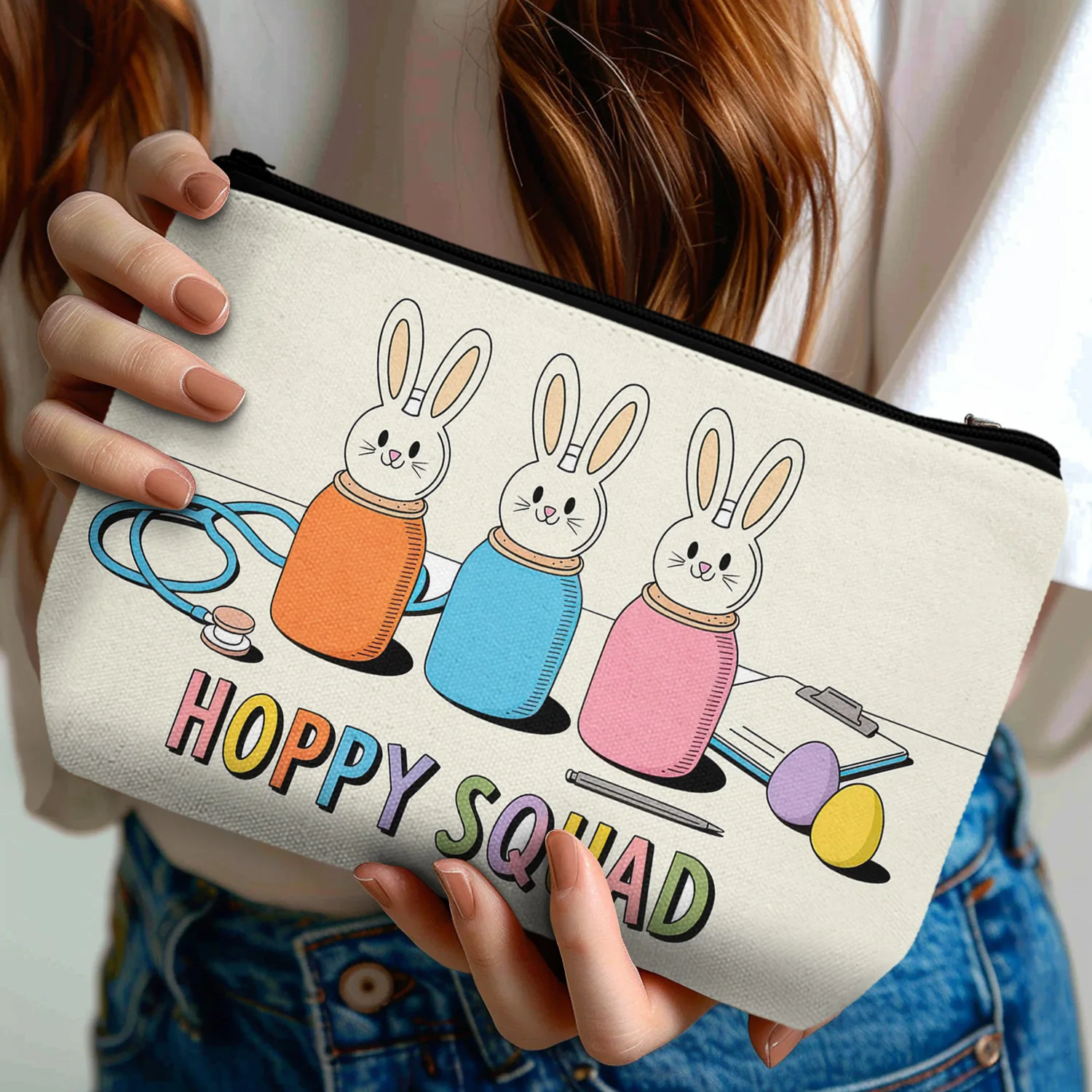 1Pc Easter Eggs Cartoon Cosmetic Bag Colorful Multi-Purpose Zippered Makeup Pouch With Coin Purse Birthday Present