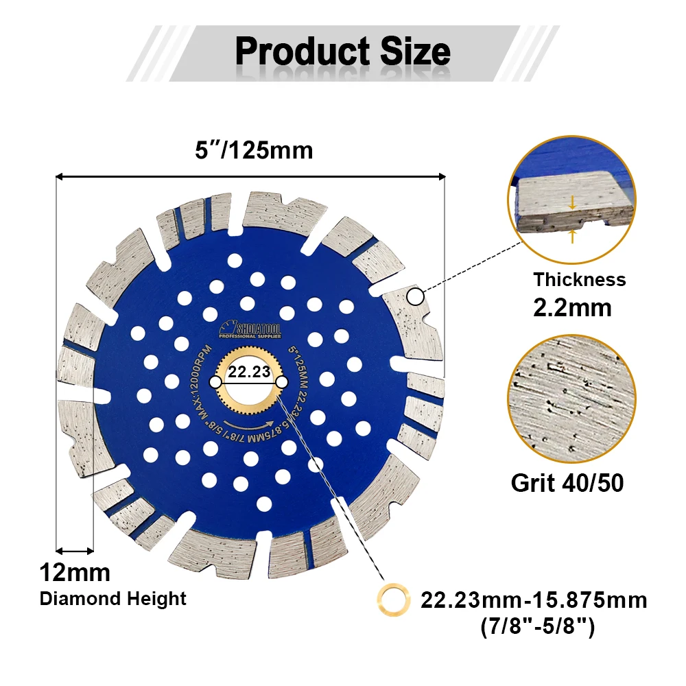 Imagem -04 - Shdiatool-disco de Corte de Diamante Lâmina de Serra Segmentada Multi Buraco Pedra Granito Basalto Alvenaria Concreto Bloco de Tijolo 10 Pcs