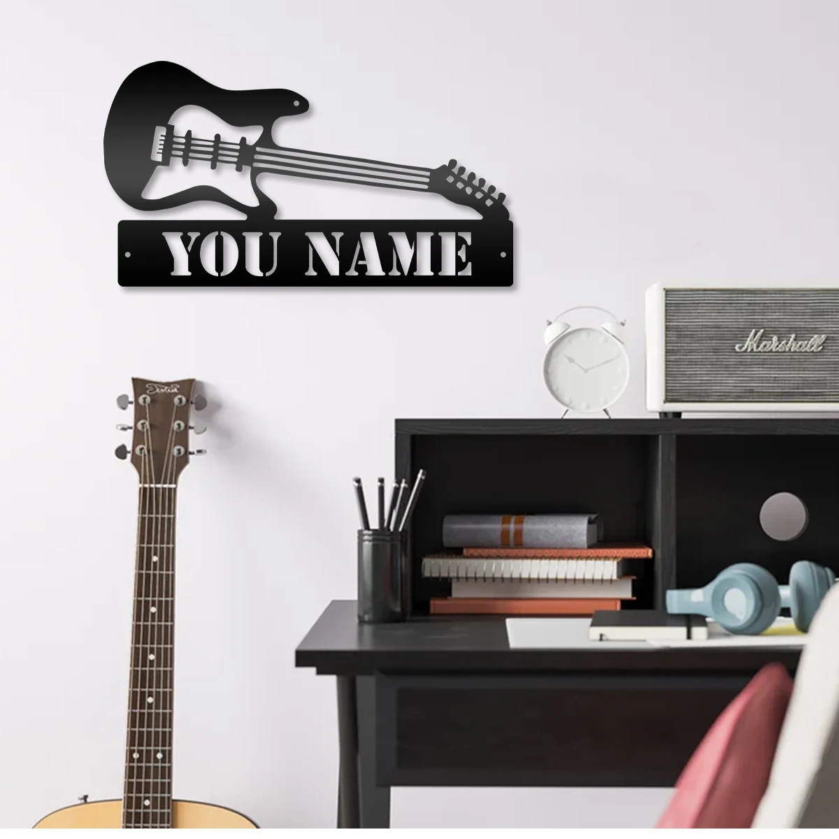 

1pc cool guitar Customized Name Tin Wall Signs Metal Wall Plaque For Kids Room Living Room Home Decor