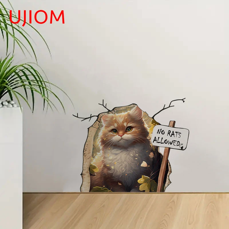 UJIOM 13cm X 10.5cm Funny Cat Tear Wall Stickers Personality Vinyl Baby Nursery Room Vestibule Decal Kids Room Decor Mural