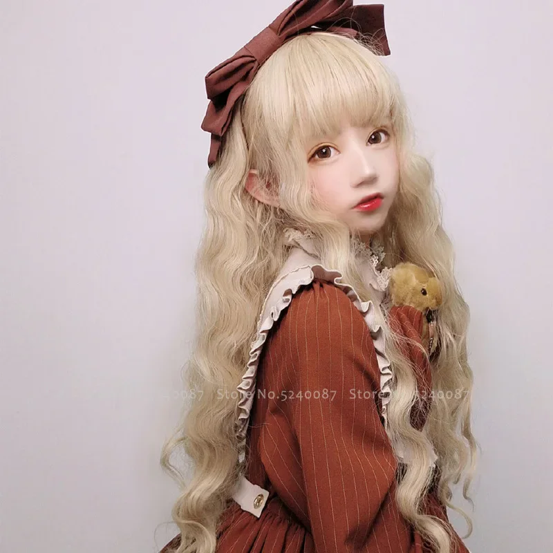 Peruca japonesa para cosplay, fantasia de elfo princesa, para mulheres, carnaval, festas, palco, adereços de cabeça, boneca kawaii, cabelo longo encaracolado