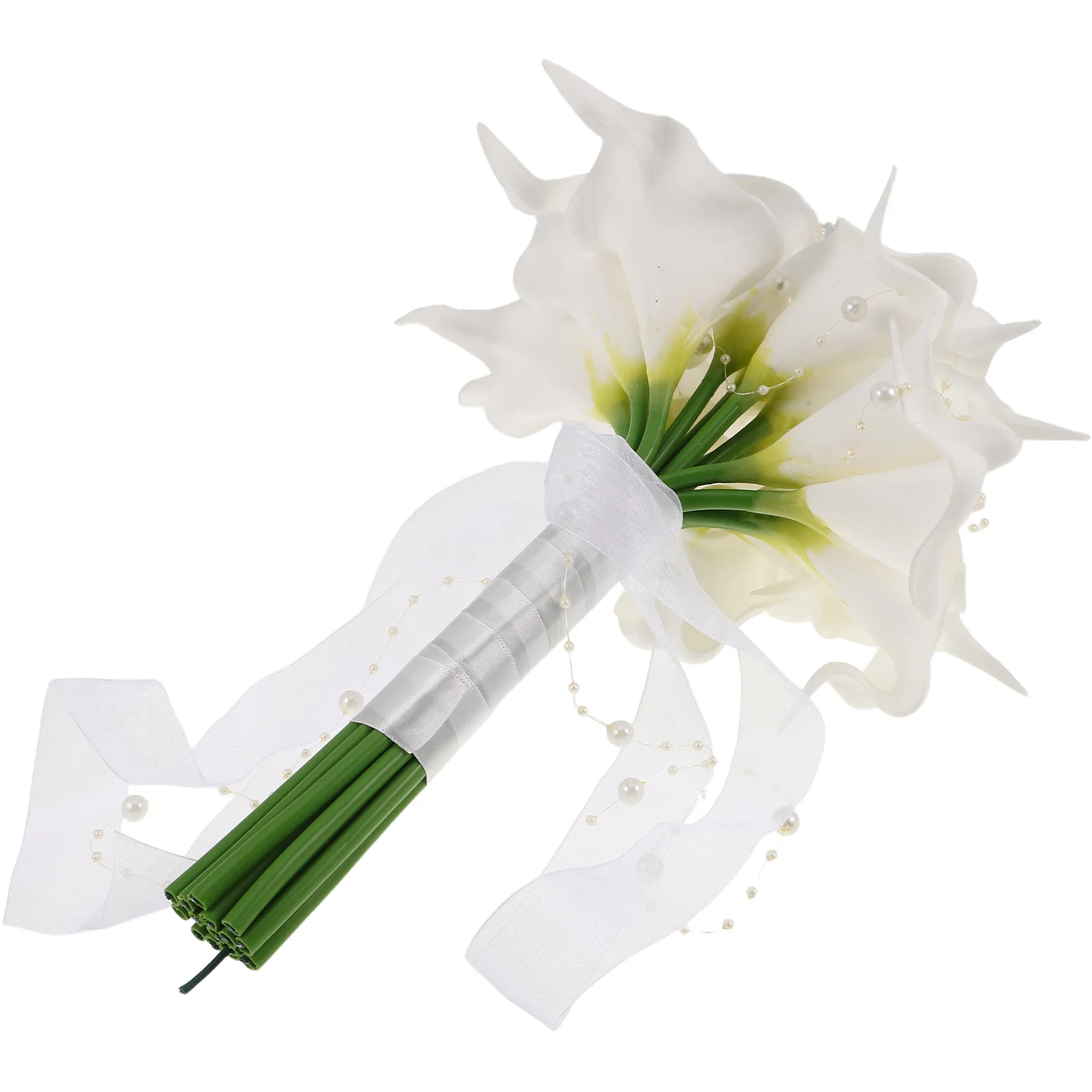 

1pcs Artificial Lily Bouquet White Elegant Bridal Wedding Flower Handheld For Bride Party Photography Spring Event Decor