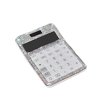 Calculator Plastic Rhinestone Crystal Dazzling 12 Digit Solar And Battery Dual Power LCD Display For Office, School White