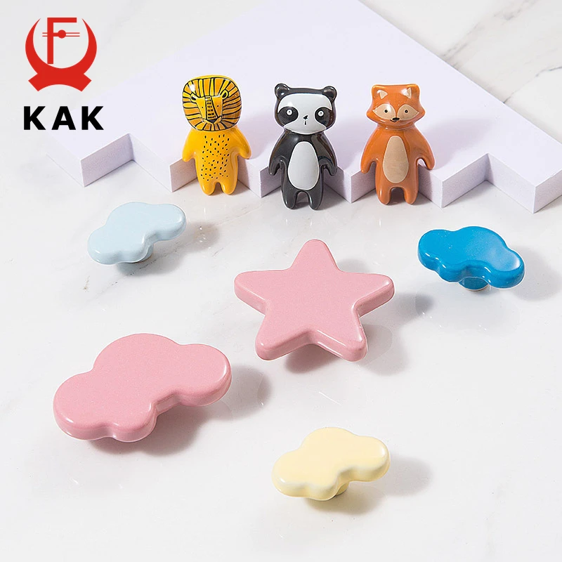 KAK Ceramic Furniture Knobs and Handles Cartoon Colorful Cabinet Knobs for Kids Room Kitchen Handle Door Hardware