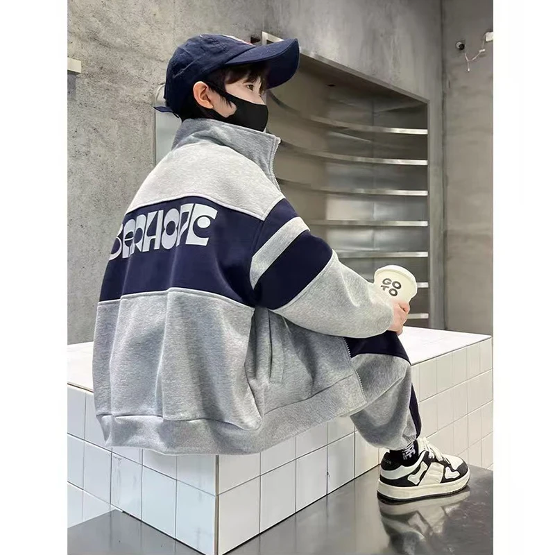4-14 Years Teenger Boys Spring Boys Clothing Set Splicing Striped Style Fashion Coat + Pants 2Pcs Suit For Kids Children Outfit