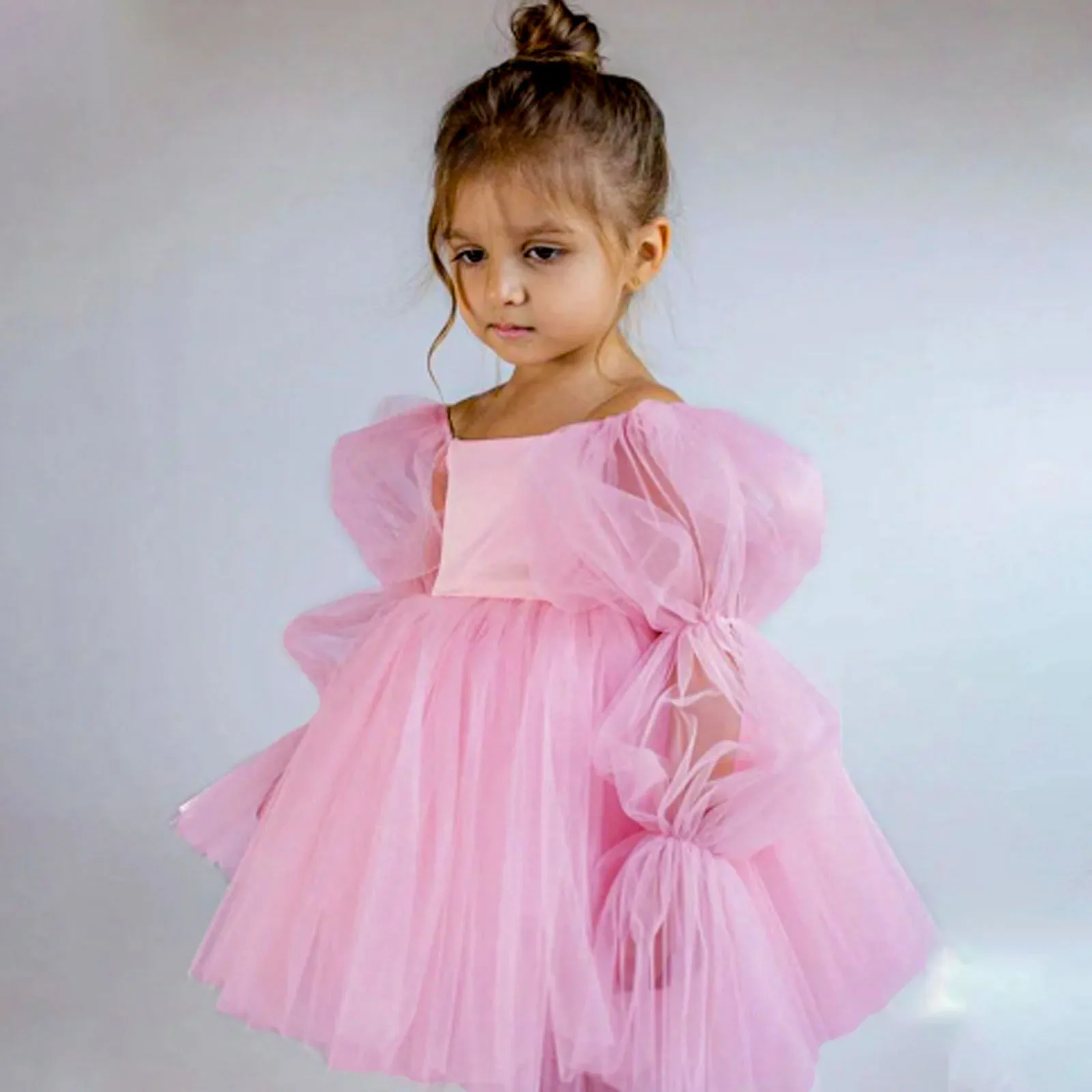 

Girl Princess Dress Kid Party Clothes Puffy Sleeves Tulle Skirt Wedding Birthday Prom Summer Dresses Baby Girl Clothes