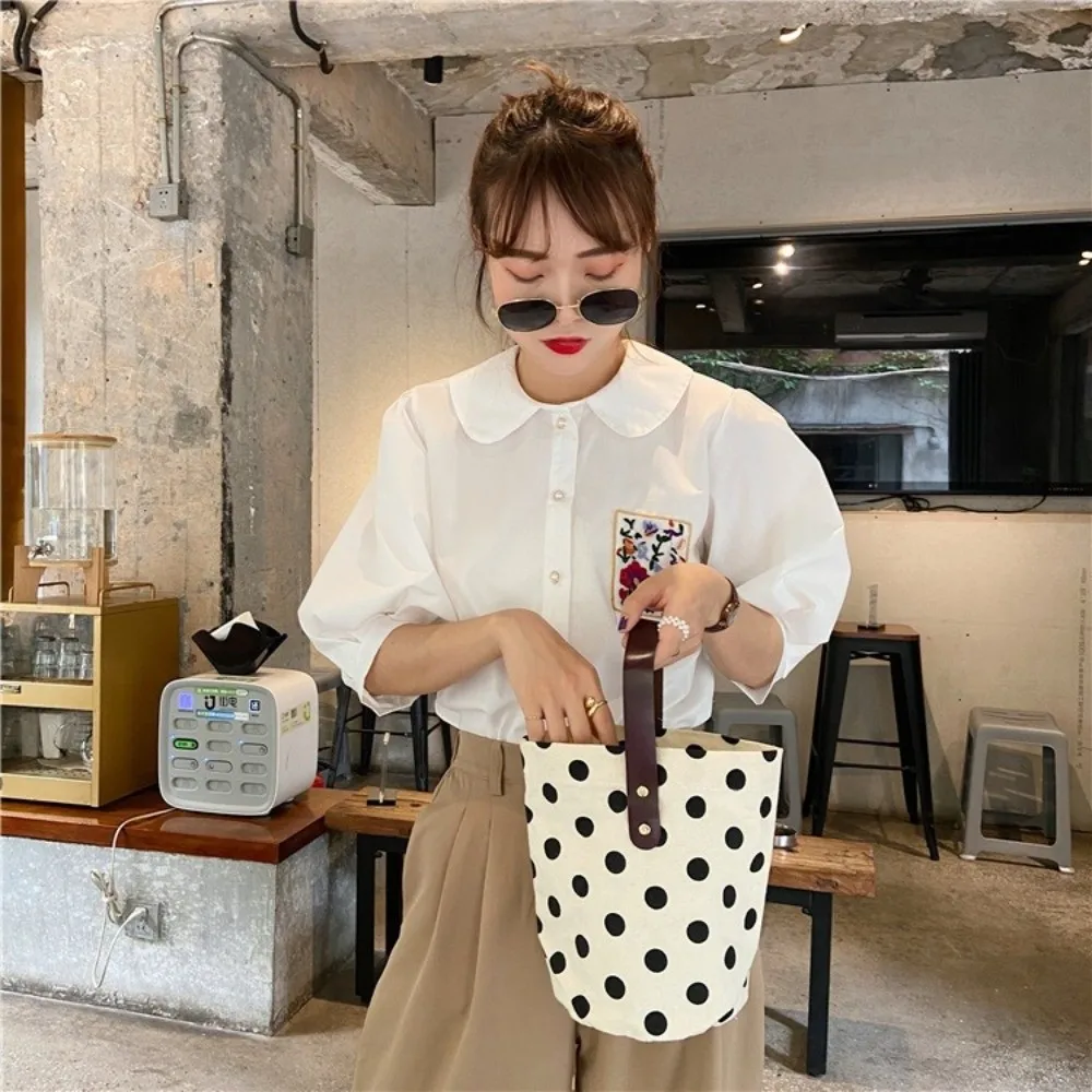Trend Wave Point Polka Dot Bucket Bag Versatile Large Capacity Tote Bag Casual Mummy Bag Daily Use