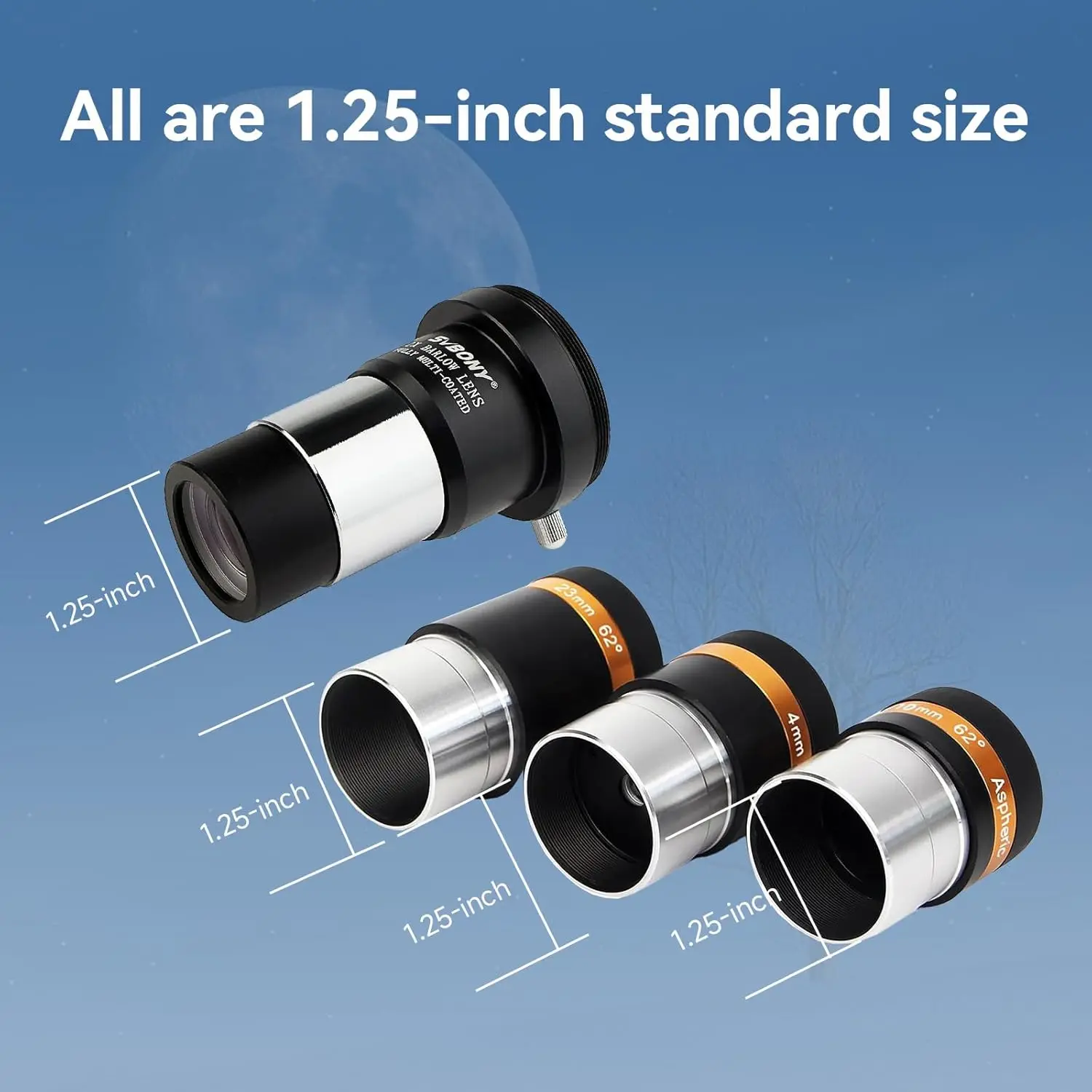 Svbony عدسات عينية 4 مم وعدسة تلسكوب وعدسة بارلو SVBONY 2X وعدسة عينية كروية بزاوية واسعة 62 درجة وملحق تلسكوب
