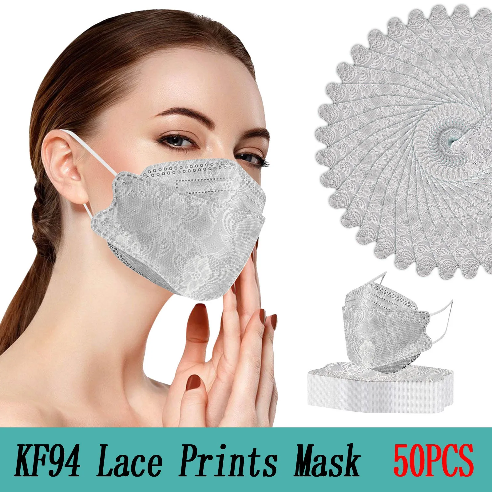 50PCS Adults Daily Beautiful Lace Prints 4-Layer  Mask Disposable Face Mask Outdoor Dust-Proof Face Protective Mask Disposable