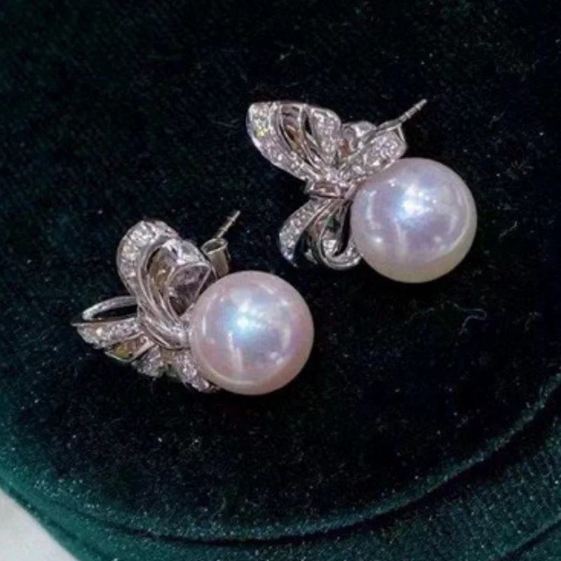 

SGARIT трендовые ювелирные изделия 9-10 мм стерлингового серебра S925 с бантом из натурального пресноводного розового жемчуга серьги ювелирные изделия для подарка