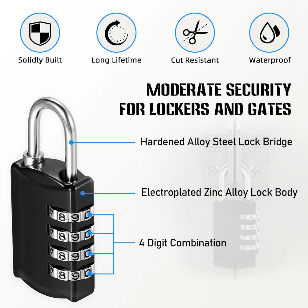 Mini Lock Resettable 4 Dial Digits Code Number Password Combination Padlock Travel Security Lock for Luggage Lock Padlock Gym