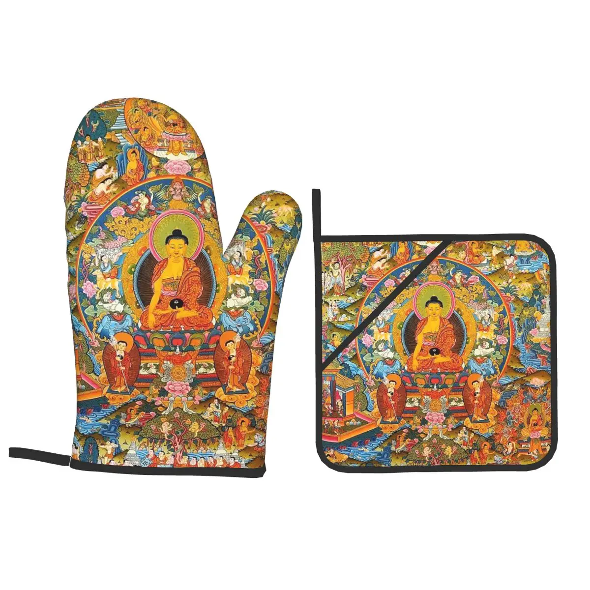 Tantric Buddhist Deity Buddhism God Buddha Oven Mitts and Pot Holder Sets of 4 for Baking Cooking BBQ Resistant Non-Slip Gloves