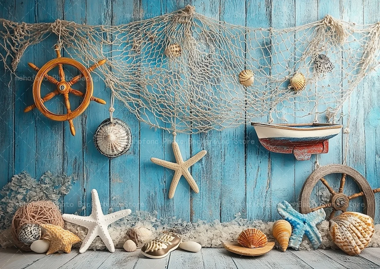 Mehofond Retro Sailing Ocean Photography Background Shell Boat Rudder Starfish Birthday Kids Baby Shower Portrait Backdrop Decor