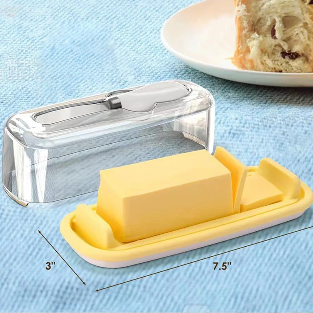 طبق الزبدة مع غطاء وسكين لثلاجة كونترتوب، حامل عصا الزبدة مع غطاء شفاف محكم الغلق يحافظ على الزبدة ناعمة