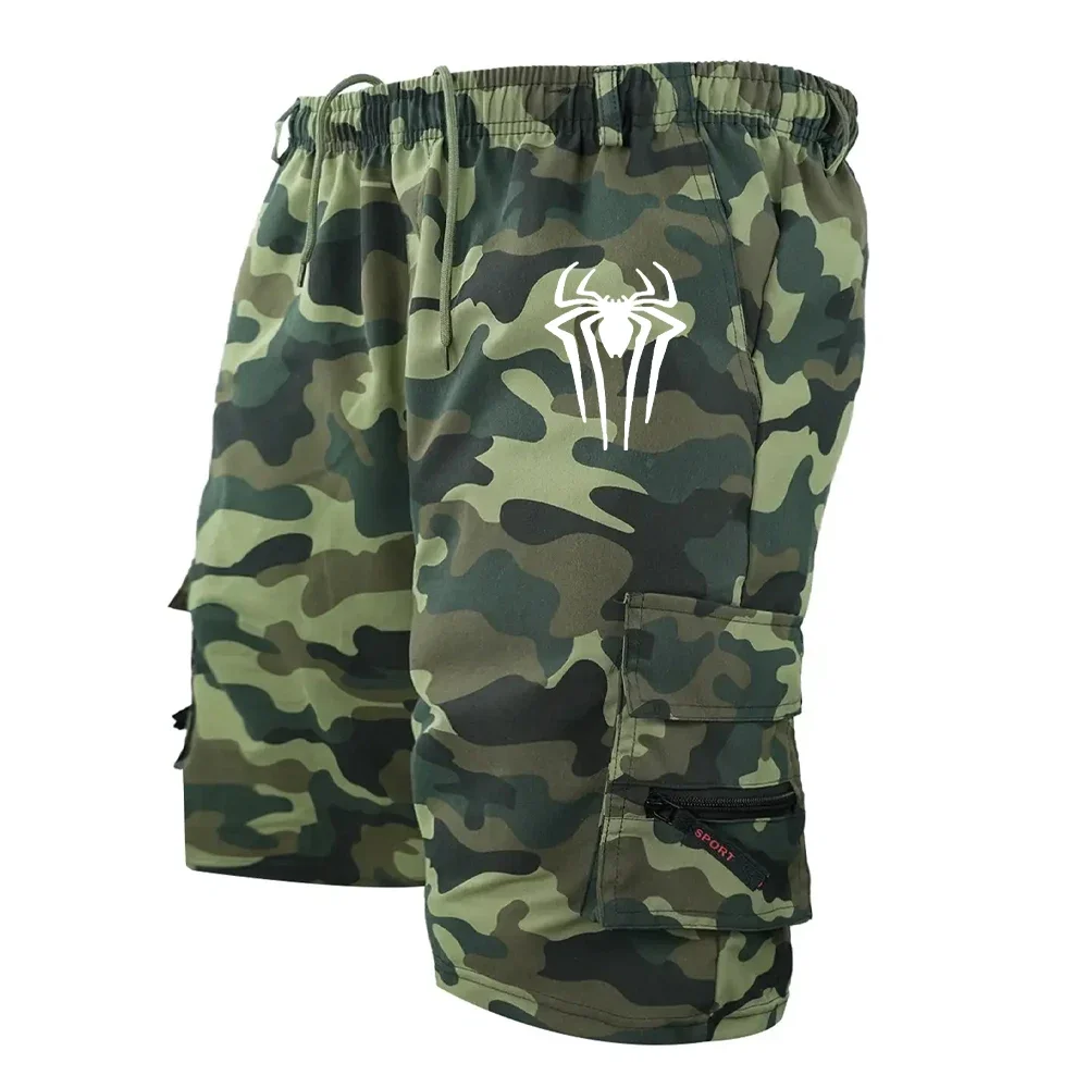 Herren Cargo-Shorts mit Spinnenmuster, Outdoor-Overalls, elastische Taille, Radlerhose, Multi-Pocket, lockere Arbeitshose, Strand- und Sportshorts – Detail 7