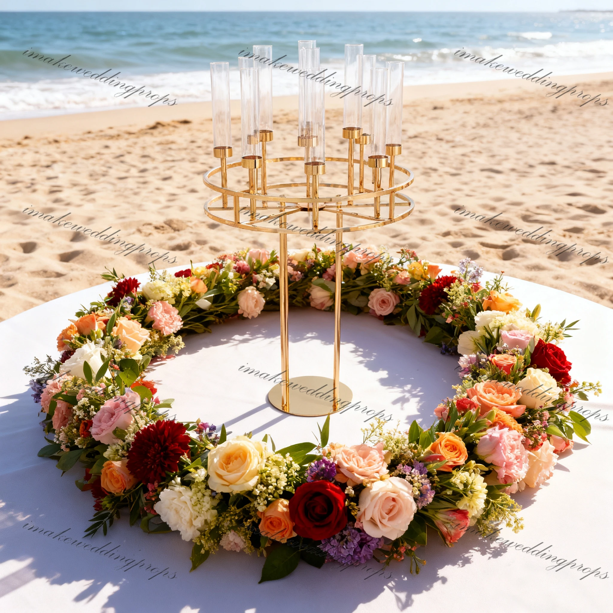 

6pcs f30 Golden 12 Head Gold Candle Holder Arch Stand Candelabra Taller Arrangement Flower Vase Wedding Backdrop Design hh87