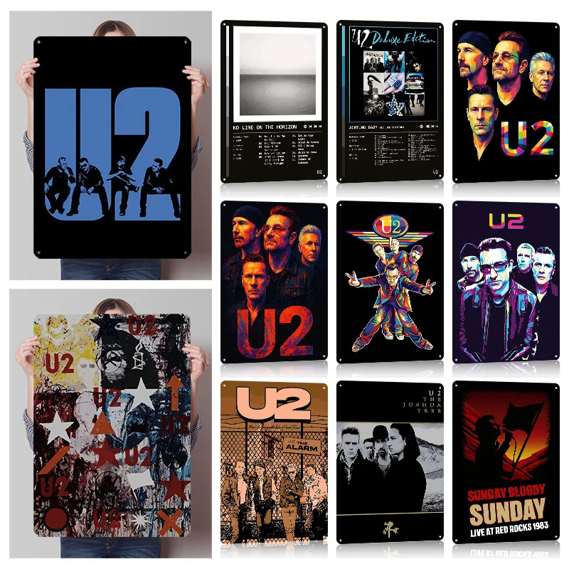 U2 Metallposter Anpassbare Wandkunst Retro Vintage Metallschilder für Fans Innendekoration Wohnzimmer-Accessoires Haus