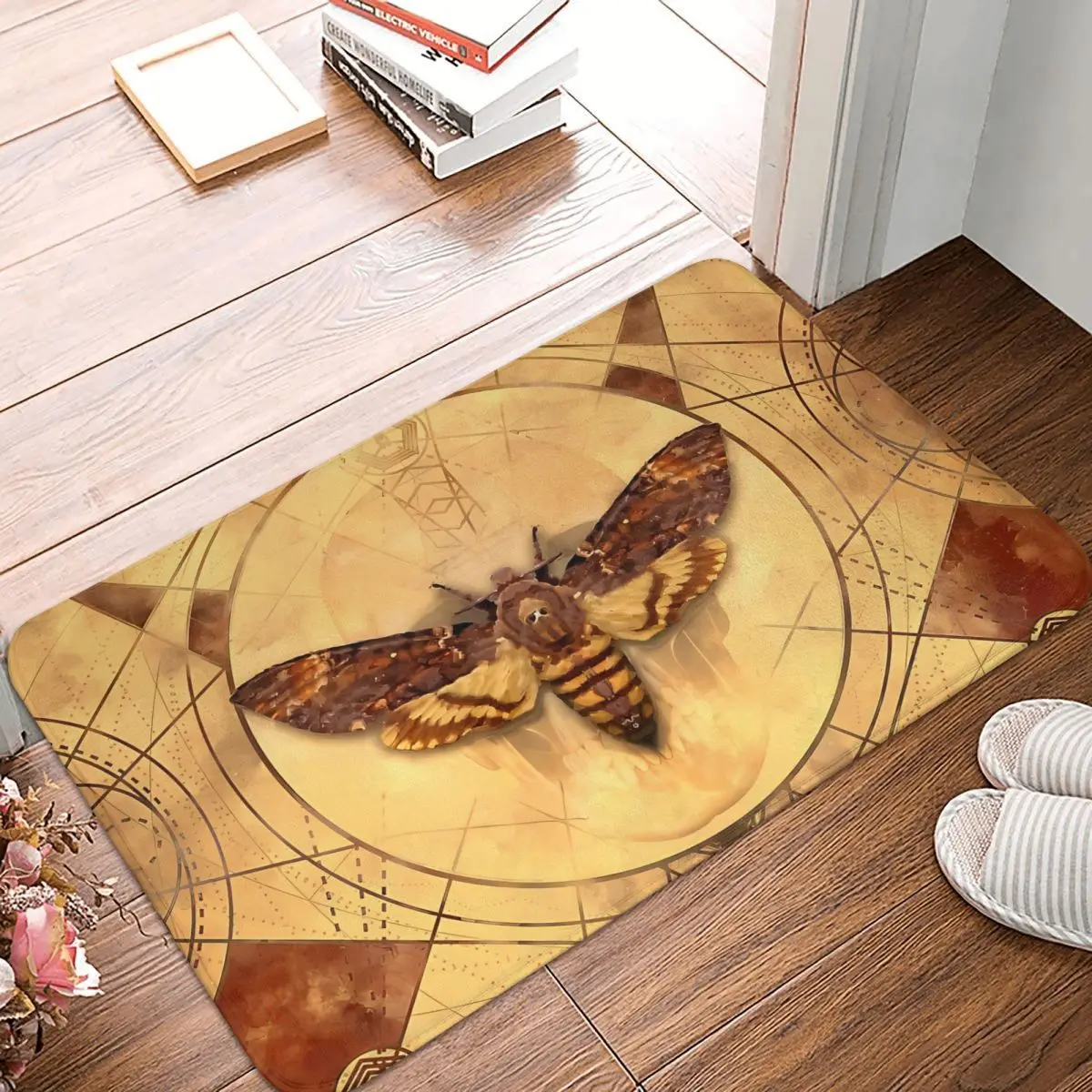 Death Head Hawkmoth Sacred Geometry Ancient Egypt Digital Art Non-slip Rug Doormat Bath Mat Hallway Carpet Entrance Door Decor