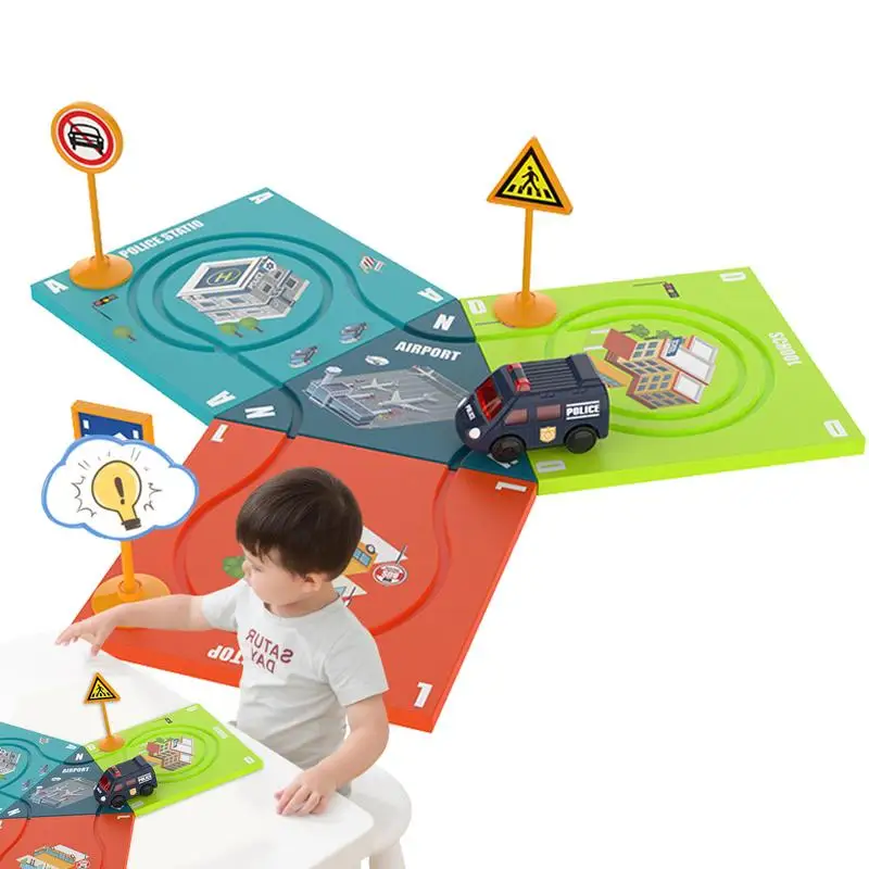 Puzzle Track Car Play Set DIY Assembling Electric Trolley Cars Track Toys Battery-Operated Toy Car Puzzle Board Children's