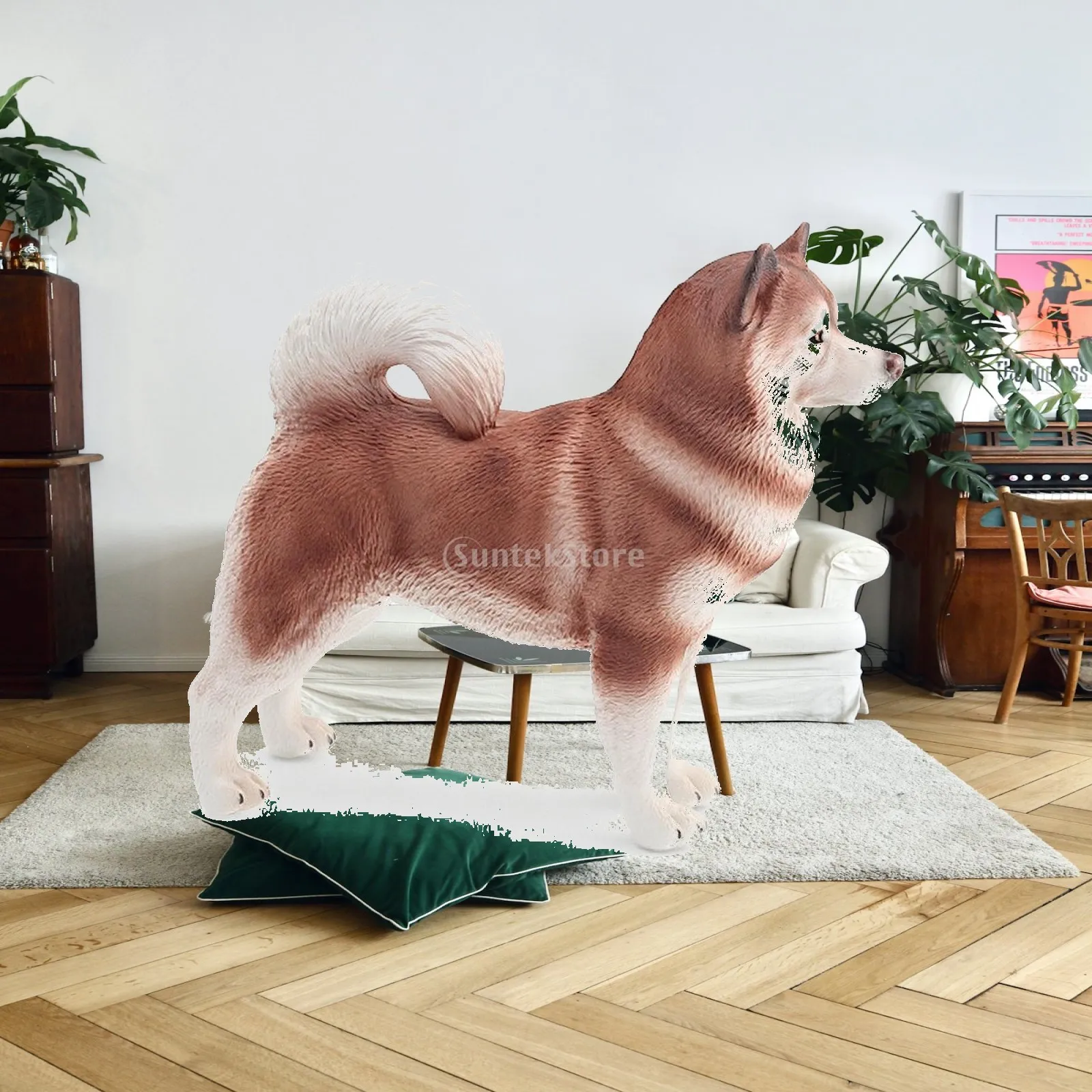 PVC Dog Model with Textured Coat Educational Four-Legged Dog Figurine with Curled Tail Realistic Animal Figurine Static